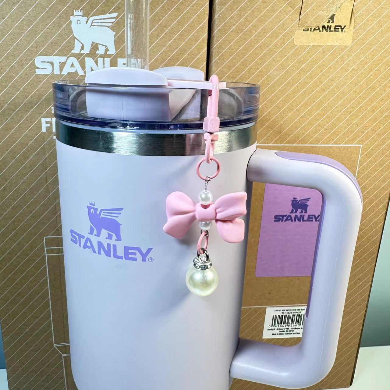 Wholesale Ice Cup Straw Bow Pearl Pendant Cup Accessories