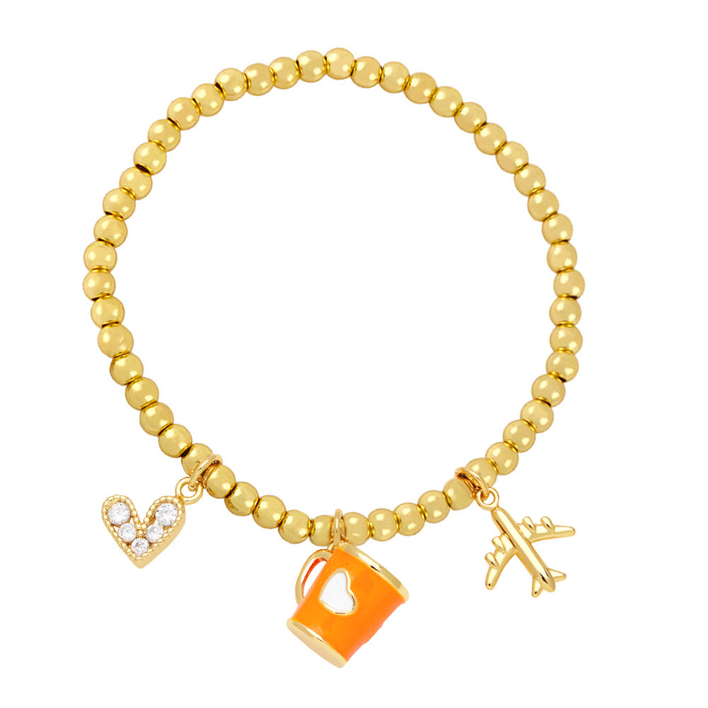 Wholesale Cute Niche Airplane Love Cup Pendant Beaded Bracelet