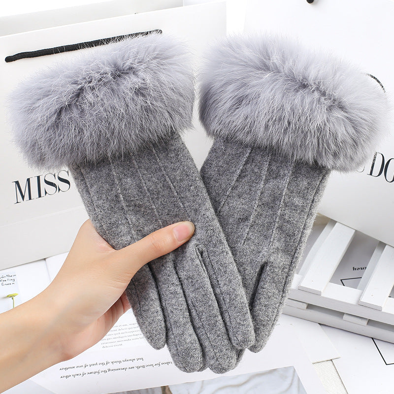 Wholesale wool plus fluffy mouth touch screen women's autumn and winter warm fashion cycling windproof gloves
