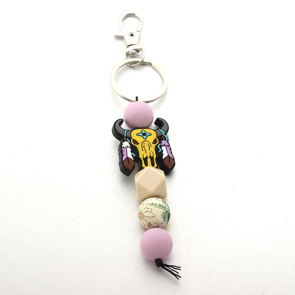 Wholesale Western Cowboy Silicone Bead Cartoon Keychain