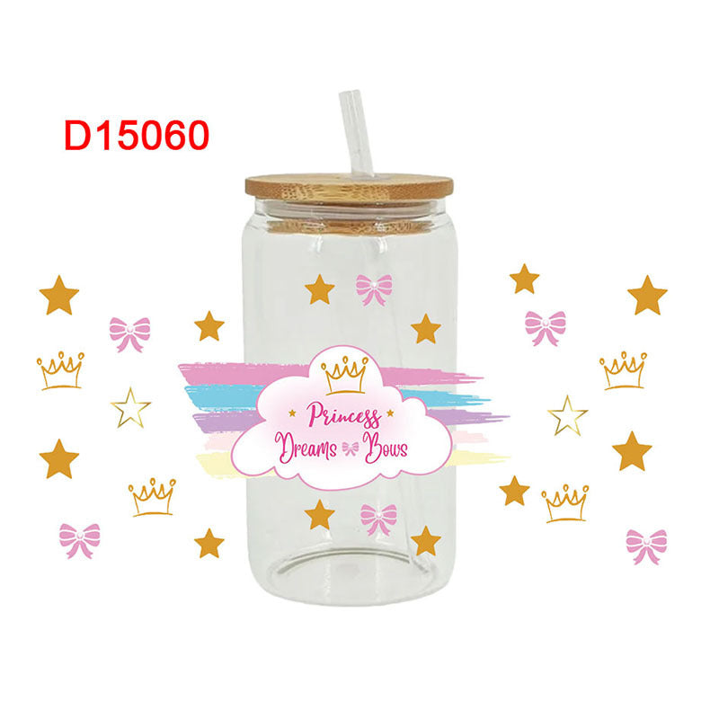 Wholesale Rainbow Bow Letter  16oz Cup UV DTF Wraps