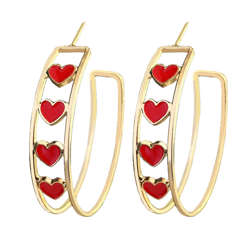 Wholesale Valentine's Day Gift Fashion Love Series Double Circle Red and Pink Trendy Earrings