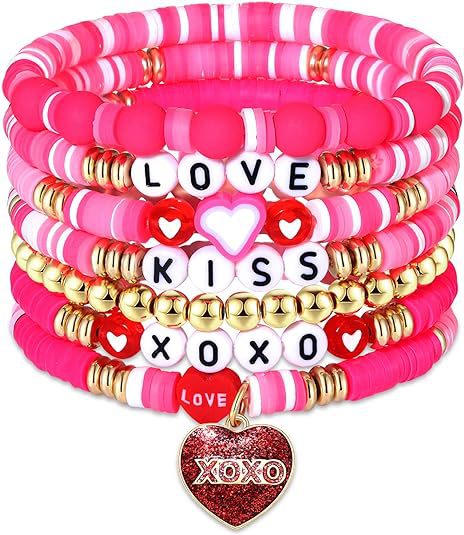 Wholesale Valentine's Day Polymer Clay Love Pendant Resin Beaded Bracelet