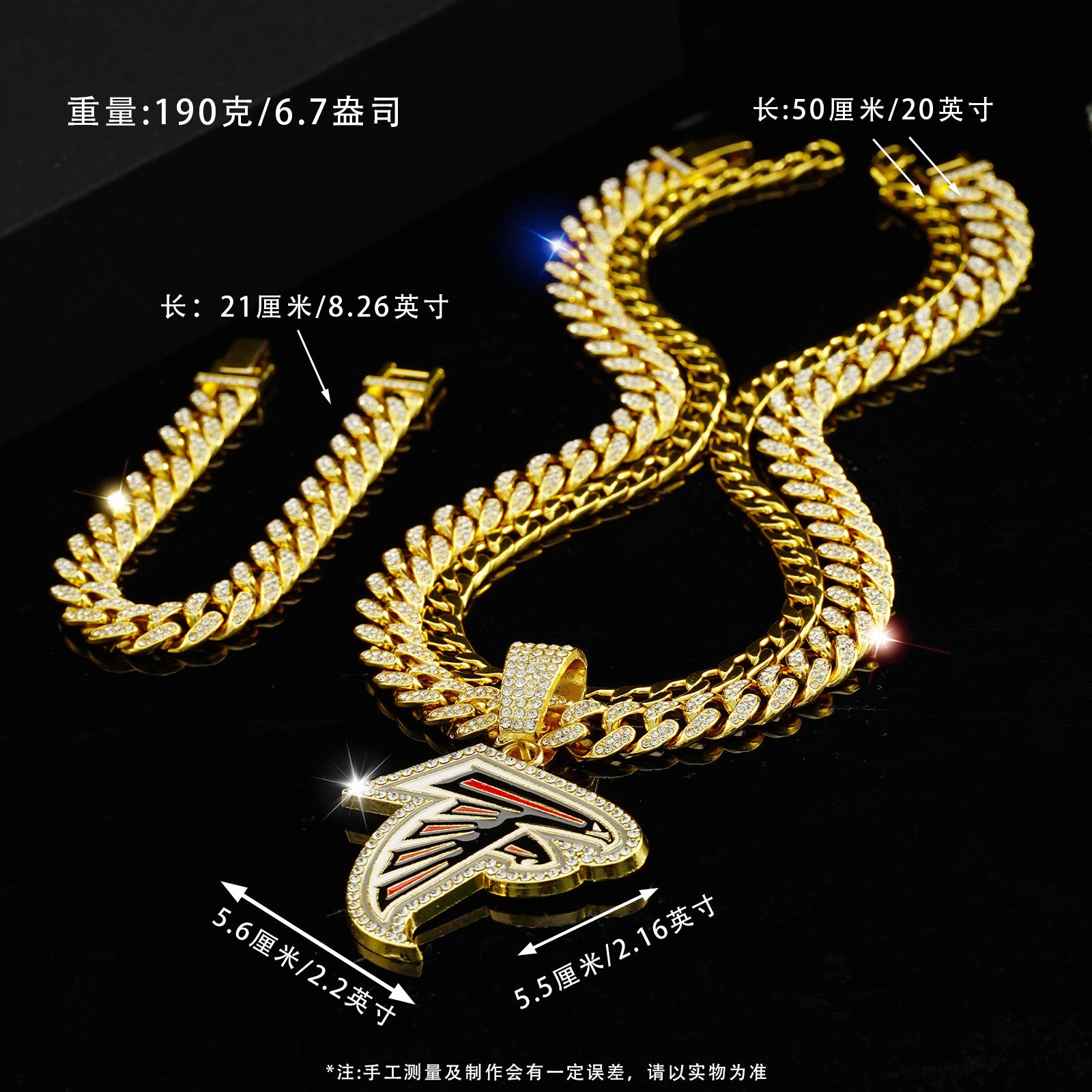 Wholesale Diamond Eagle Head Necklace Hip Hop Cuban Chain Bracelet Set