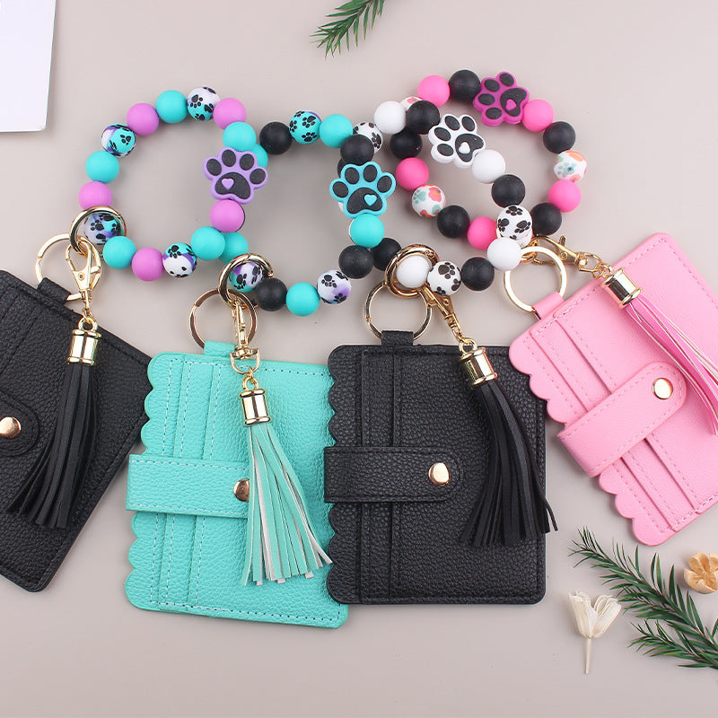 Wholesale Cartoon Dog Paw Beaded DIY Silicone Bracelet Wallet Keychain