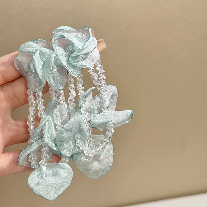 Wholesale Fabric flower super fairy handmade beaded fairy small fresh flower silver needle earrings