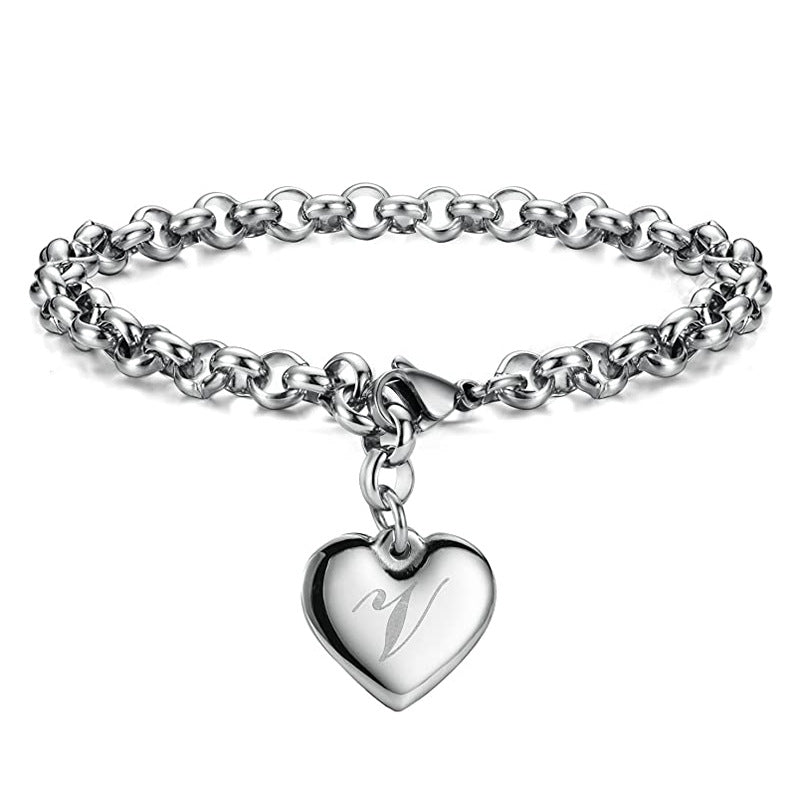 Wholesale Alphabet Pendant Stainless Steel Heart Bracelet