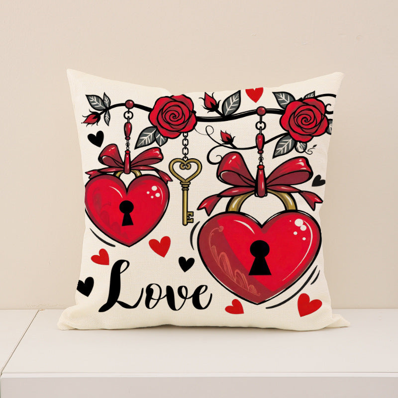 Wholesale Valentine' s Day Set Pillowcase  Imitation linen Heart Bedside Cushion