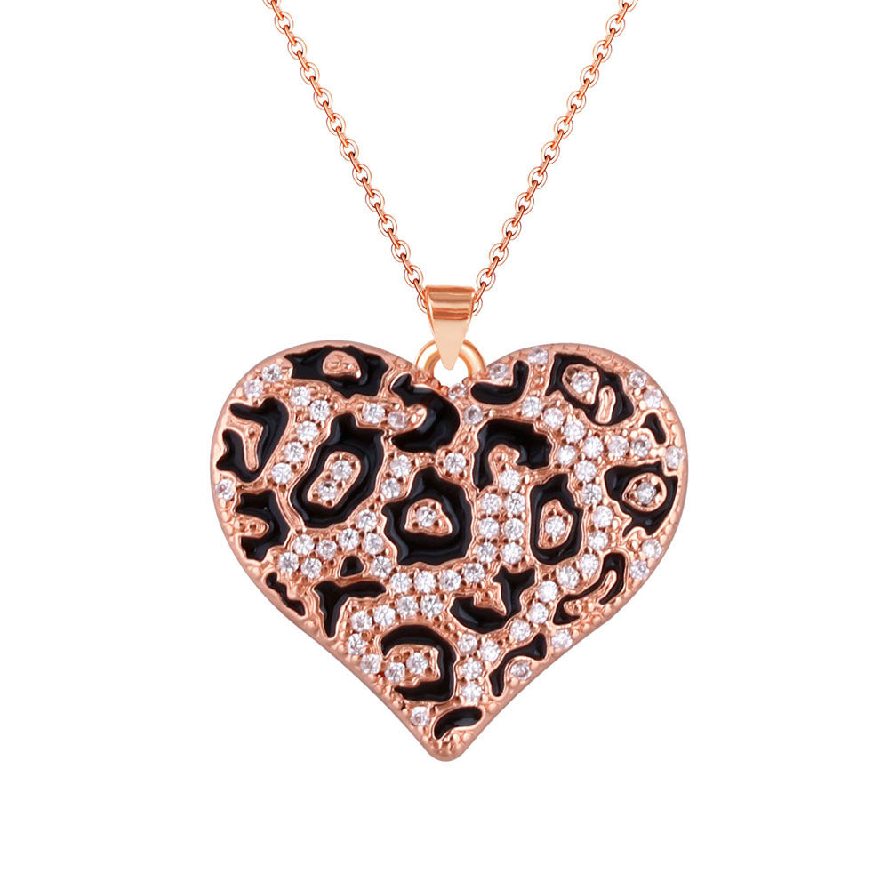 Wholesale Leopard Print Heart Pendant Necklace Gold Plated Copper Chic Jewelry Accessory For Gift And Boutique Resale