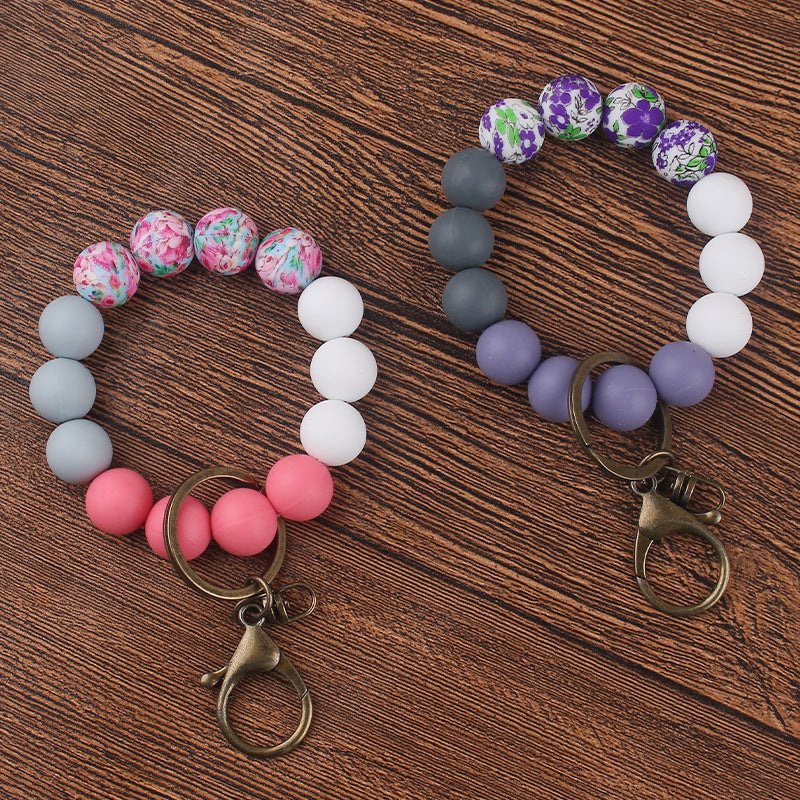 Wholesale 3pcs Printed Silicone DIY Printed Beaded Bracelet Keychain Accessories