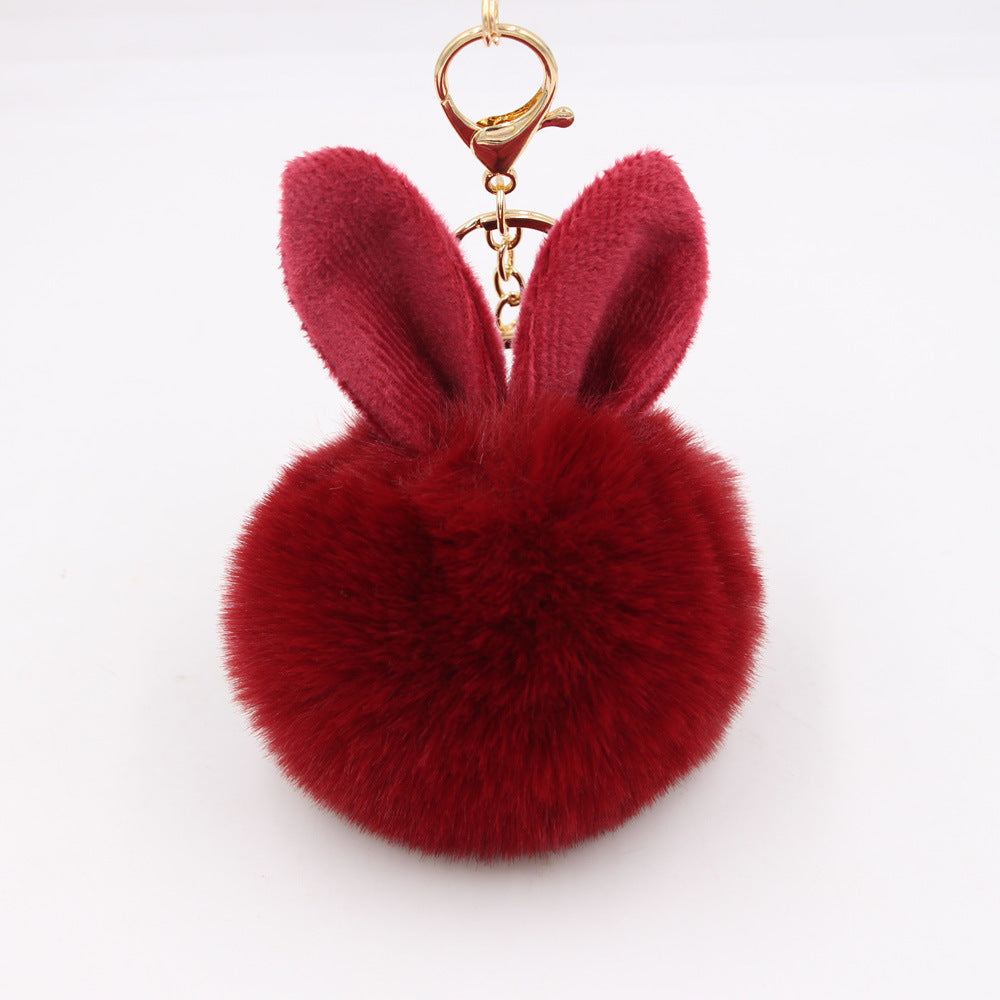 Wholesale Cartoon Rabbit Ear Plush Keychain With Fur Ball Light Blue Pendant Bag Charm And Car Key Accessory