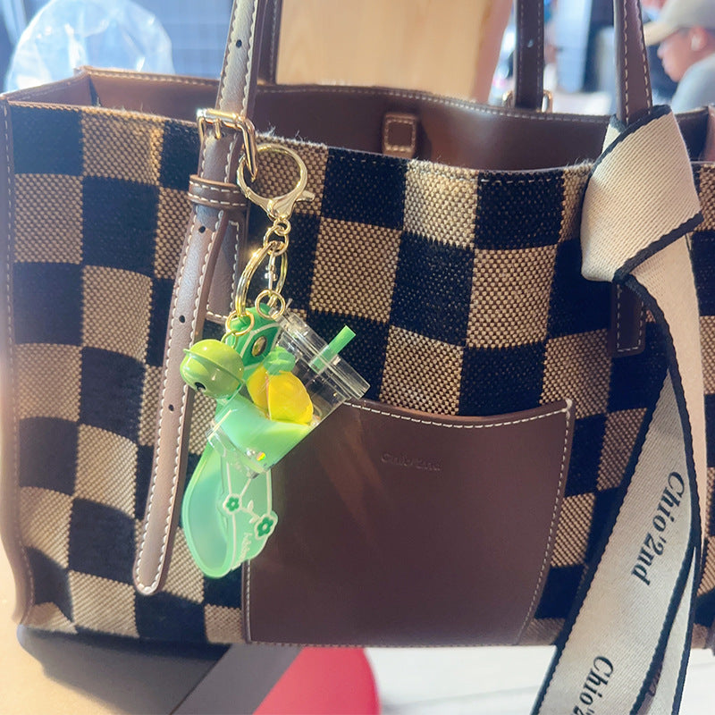 Wholesale Creative Green Fruit in Oil Floating Quicksand Drift Bottle Acrylic Keychain