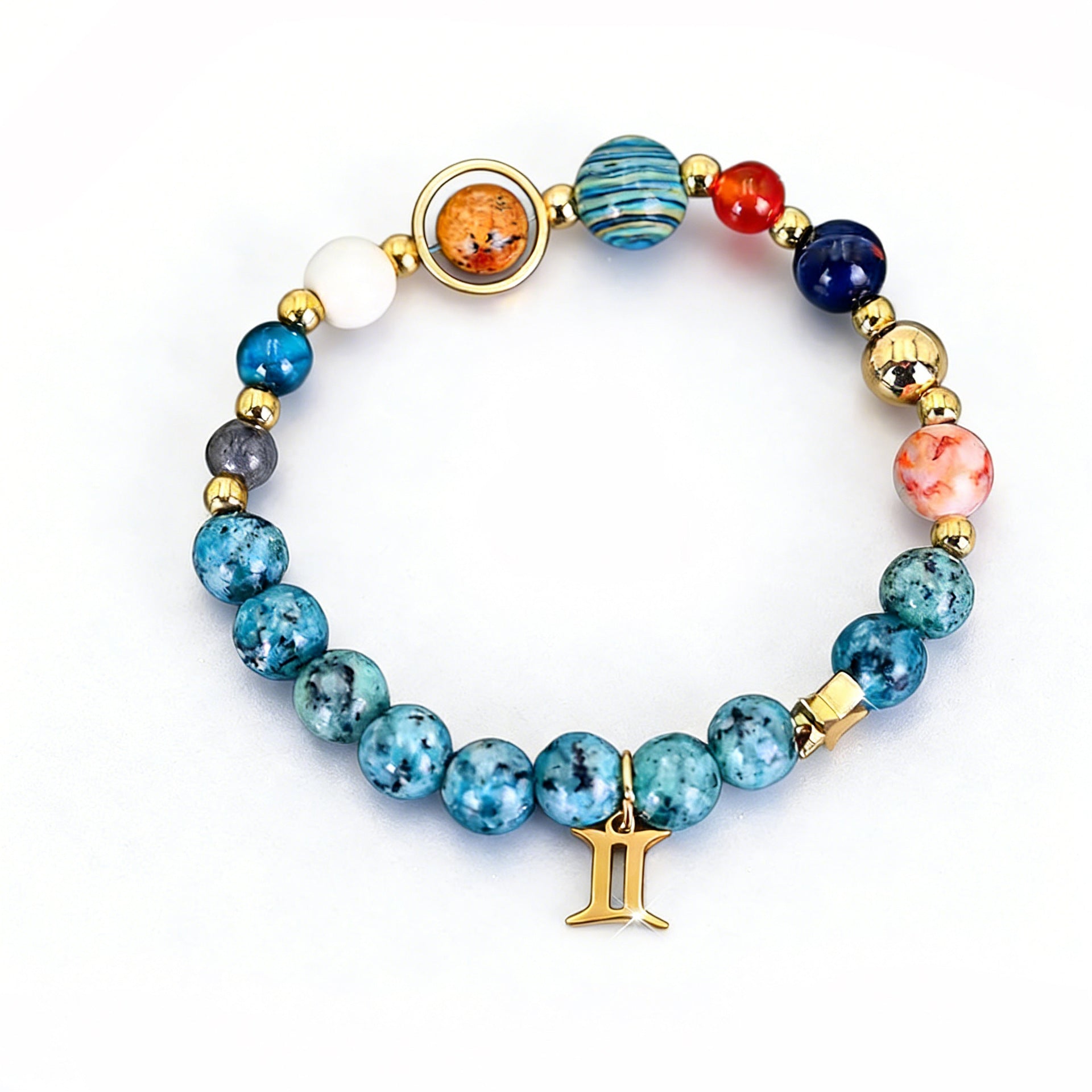 Wholesale eight planets and twelve zodiac signs bracelet blue black spot stone bracelet