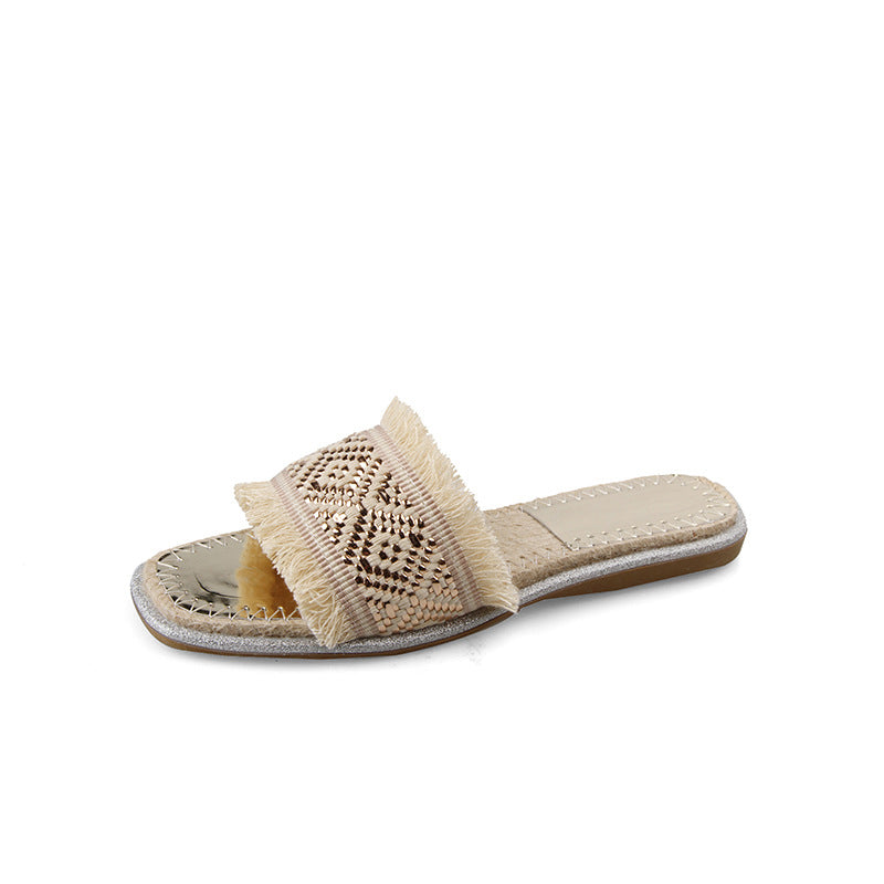 Wholesale Straw Woven Flat Fisherman Sandals
