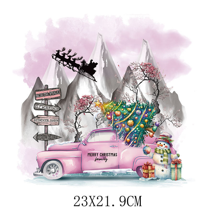 Wholesale Pink Christmas House Heat Transfer  UV DTF Ready to Press Transfers Wraps