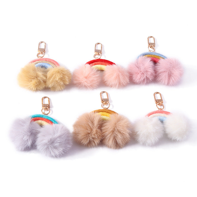Wholesale Cartoon Fur Ball Hand Knitted Rainbow Keychain