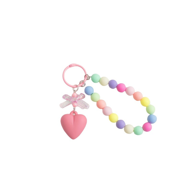 Wholesale Colorful beads small fresh bow love round beads pendant keychain mobile phone chain