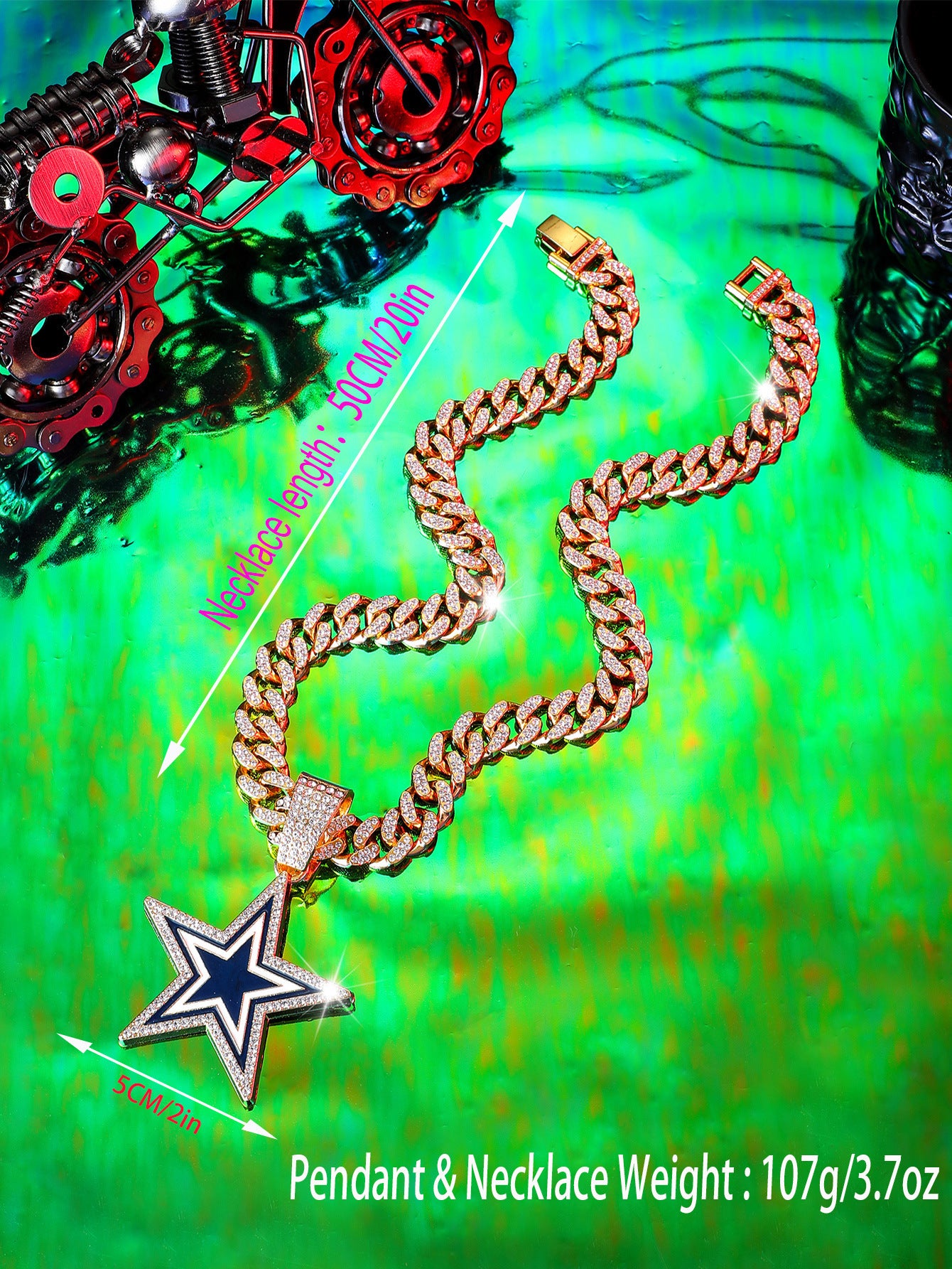 Wholesale full diamond blue five-pointed star  hip-hop  necklace