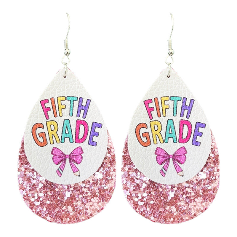 Wholesale Double-layer water drop leather print back-to-school season teacher earrings