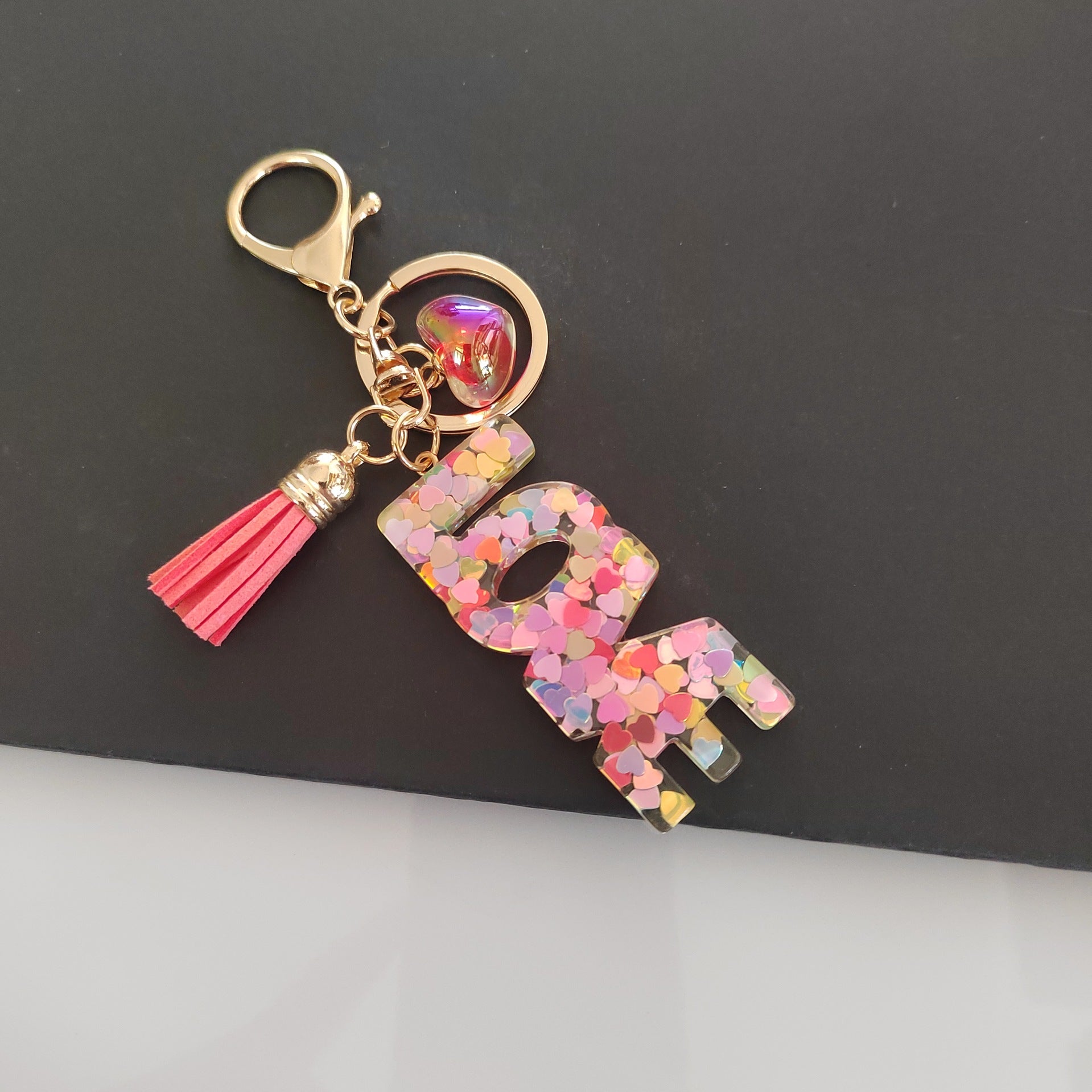 Wholesale Letter LOVE Tassel Sequin Drop Glue Resin Pendant Keychain