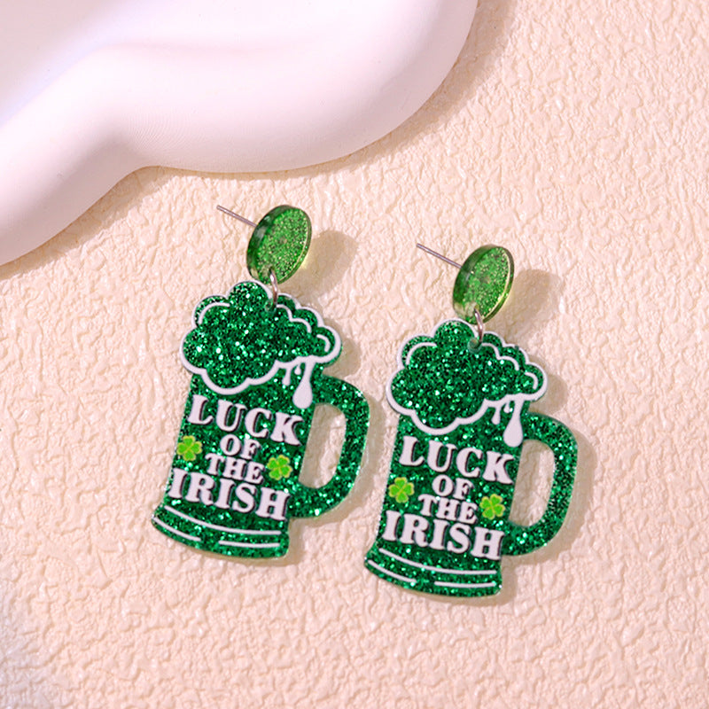 Wholesale St.  Patrick' s shamrock hat-shaped letter Acrylic Earrings