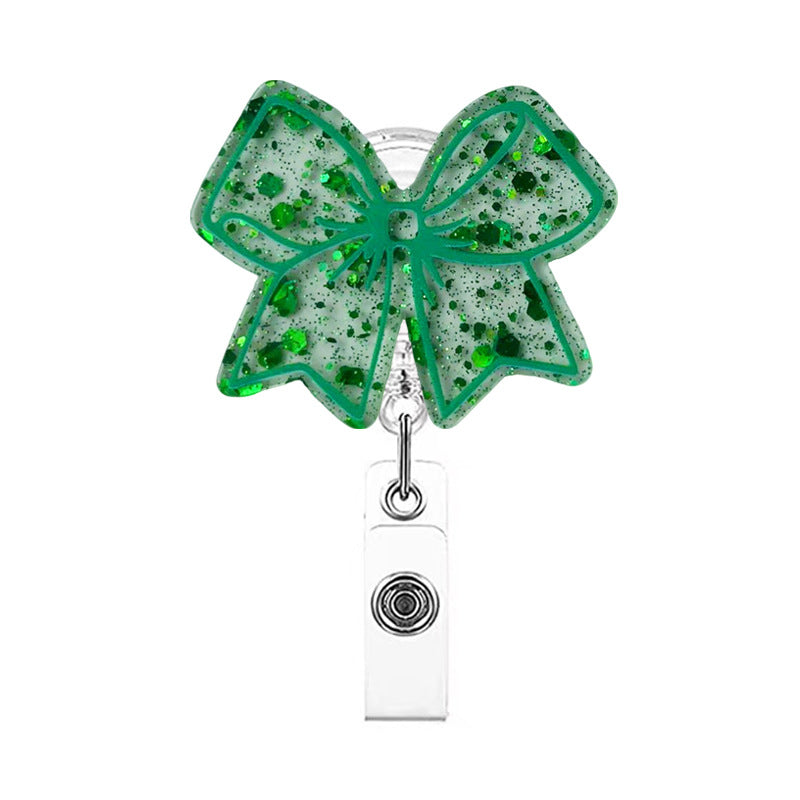 Wholesale Acrylic pink bow retractable name tag Badge Reels