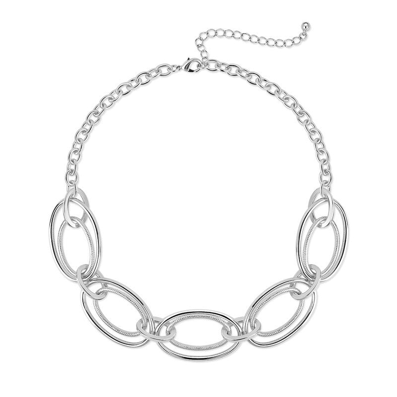 Wholesale Double Oval Ring Metal Frosted Geometric Thick Chain Necklaces