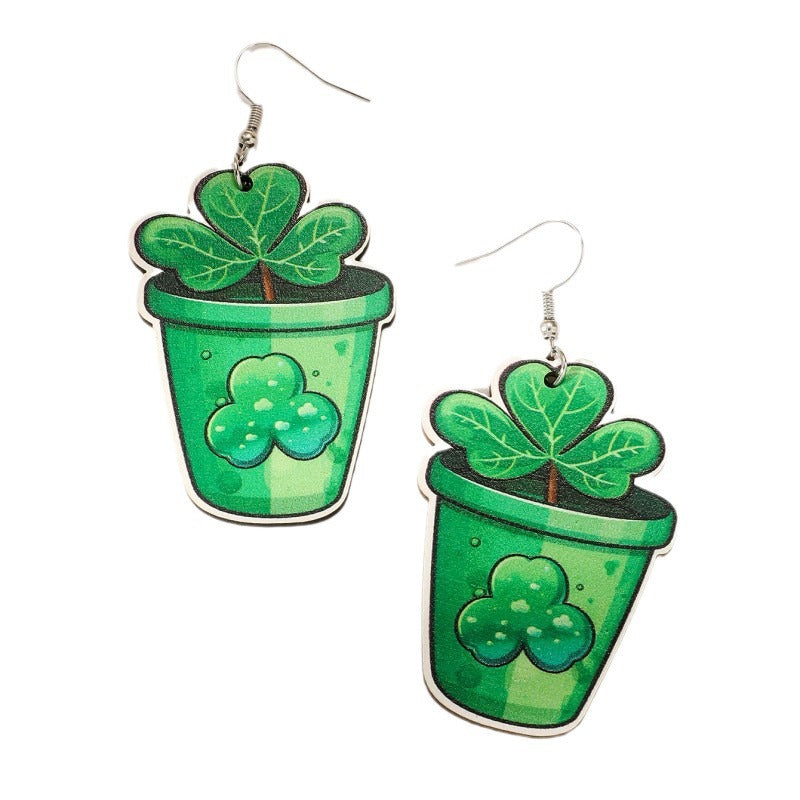 Wholesale St. Patrick's Day Heart Green Lucky Clover Earrings