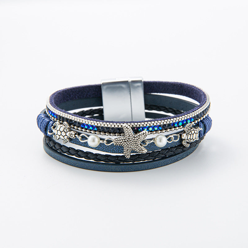 Wholesale Summer beach vacation seashell starfish multi-layer  Layered Bracelet Set