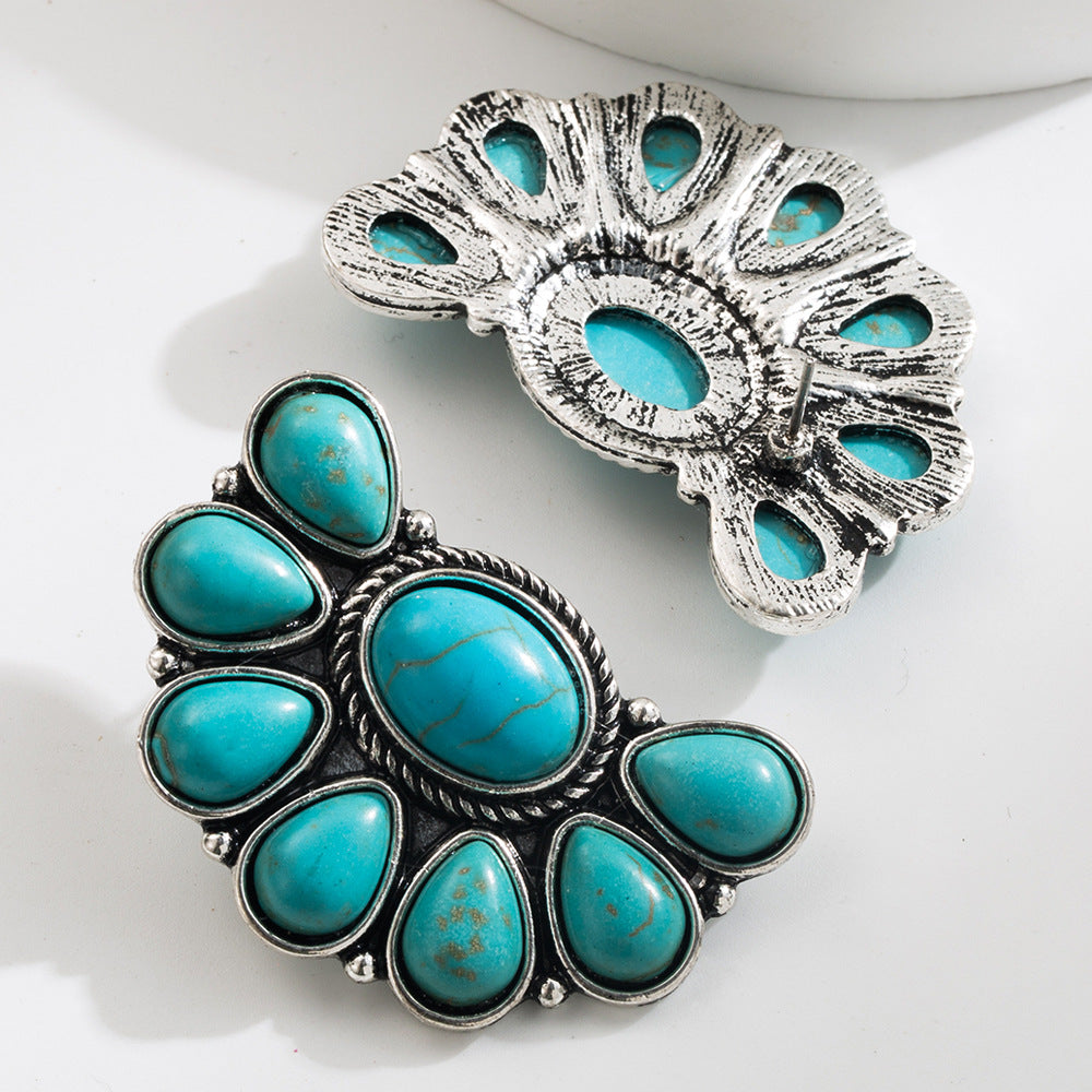 Wholesale Vintage Turquoise Flower Tassel Earrings