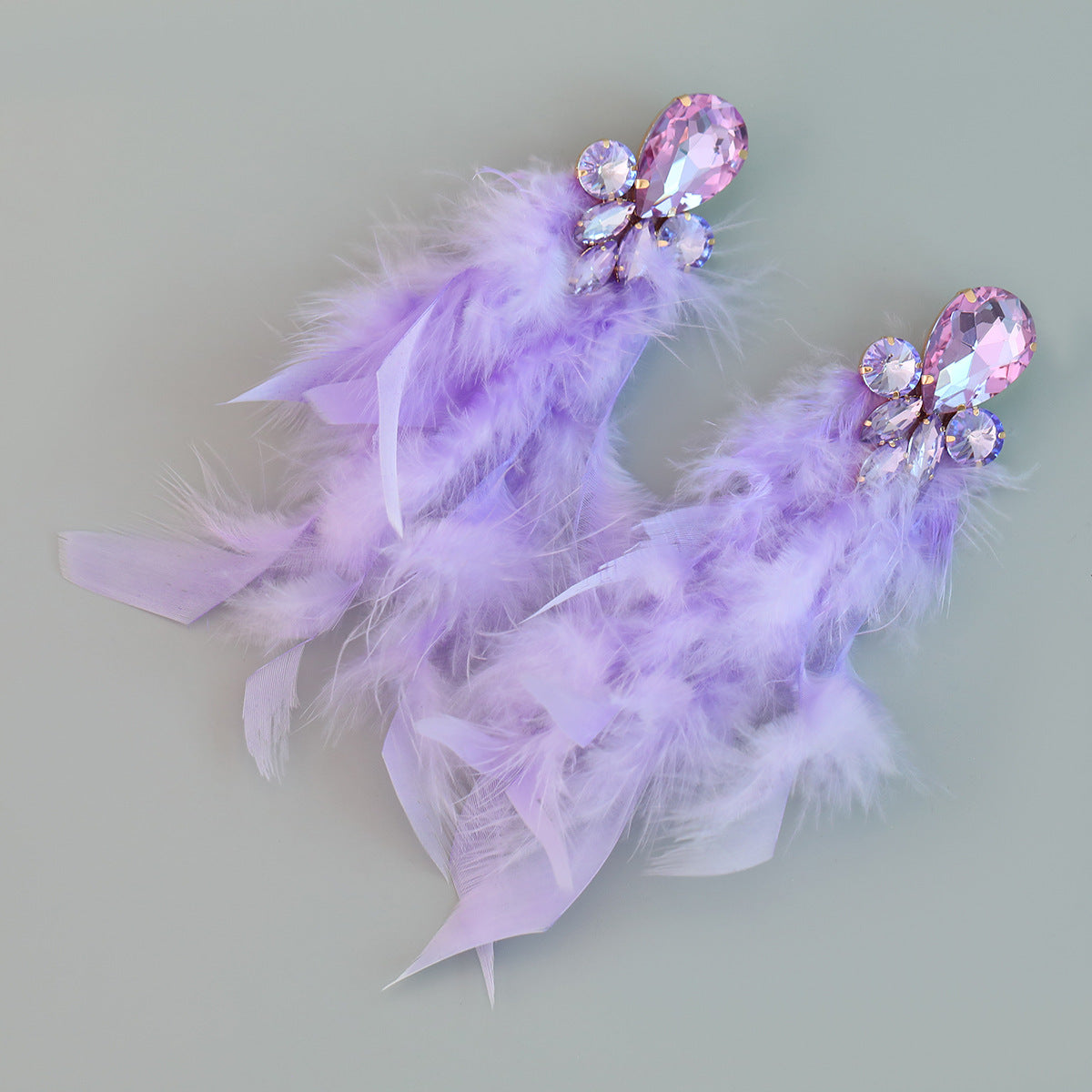 Wholesale Bohemian Diamond Floral Feather Earrings