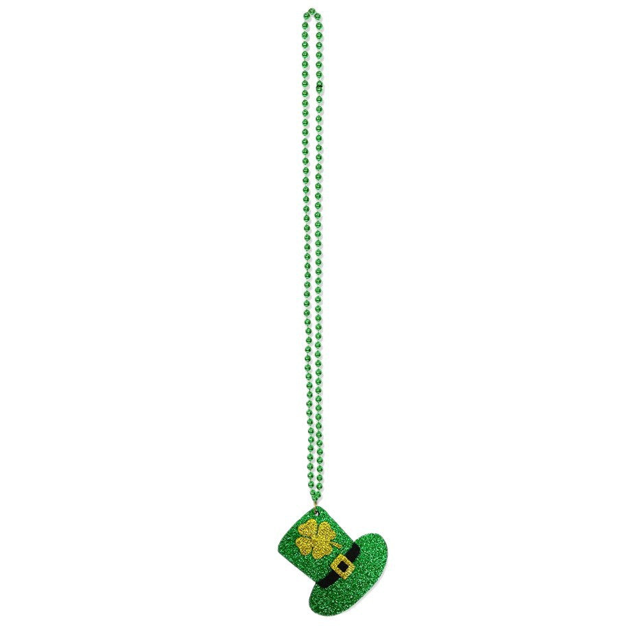 Wholesale Green  Shamrock Hat Bead Chain Pendant Necklace St.  Patrick' s Day