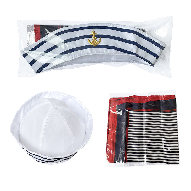 Wholesale Polyester Uniform Party Blue Striped Hat Set