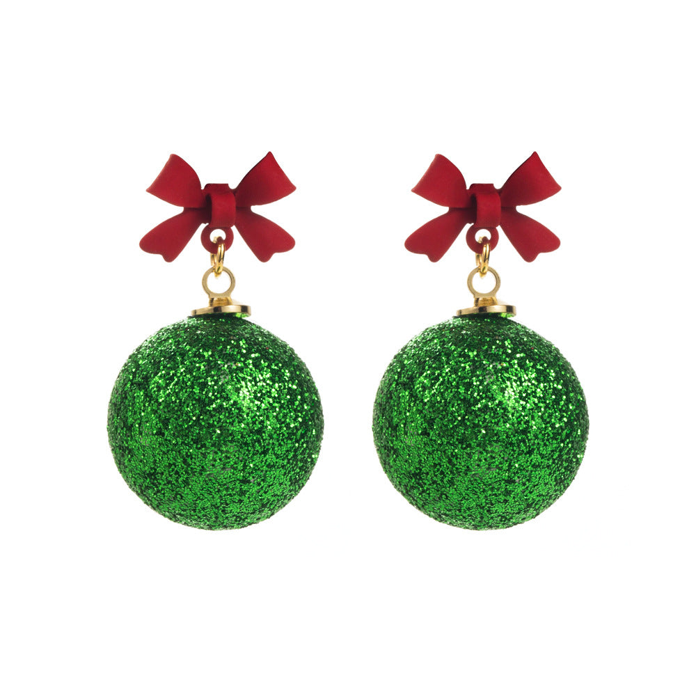 Wholesale Christmas Bow Ball Sparkling Powder Asymmetric Alloy Earrings