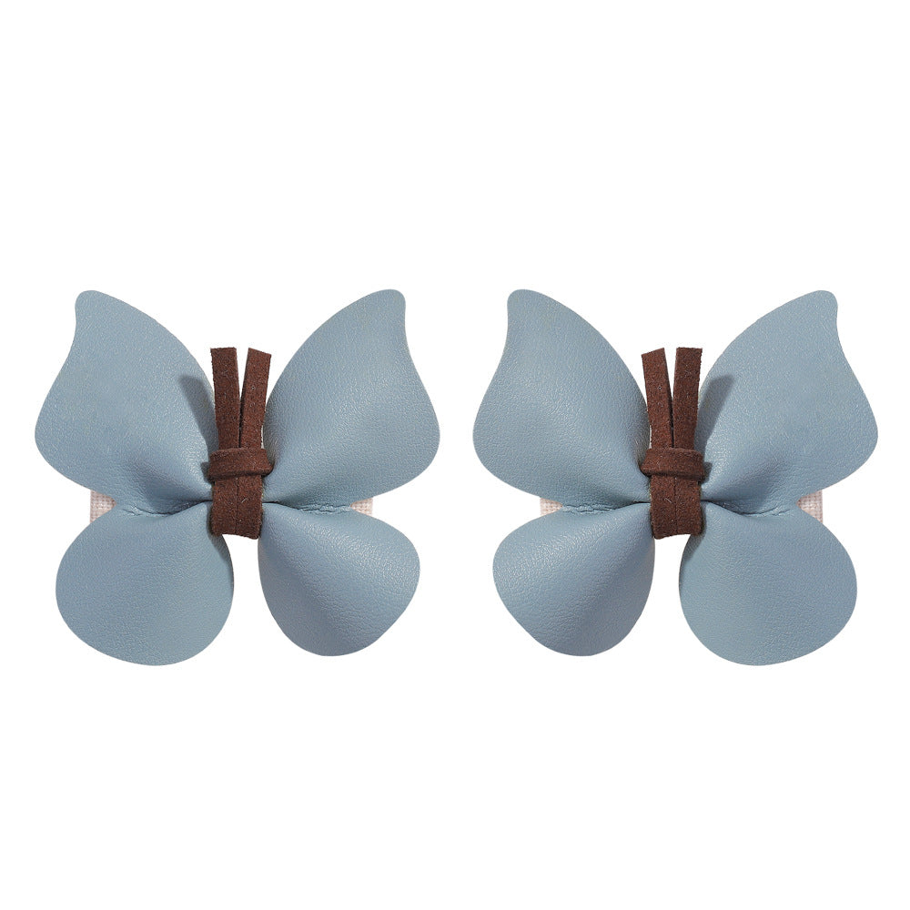 Wholesale One Pair of Children's PU Leather Butterfly Hair Clips