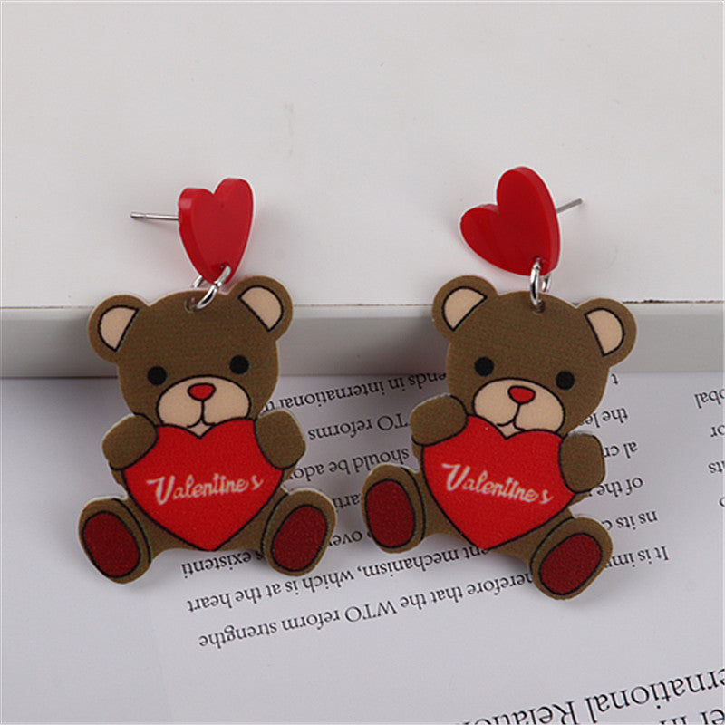 Wholesale Valentine's Day Love Bear Rose Flower Heart Shape Acrylic Earrings