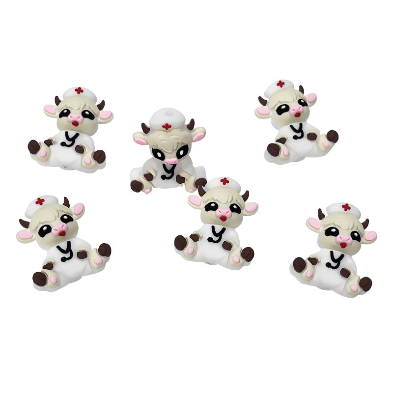 Wholesale 10pcs 3D Cartoon Nurse Cow Silicone DIY Beads
