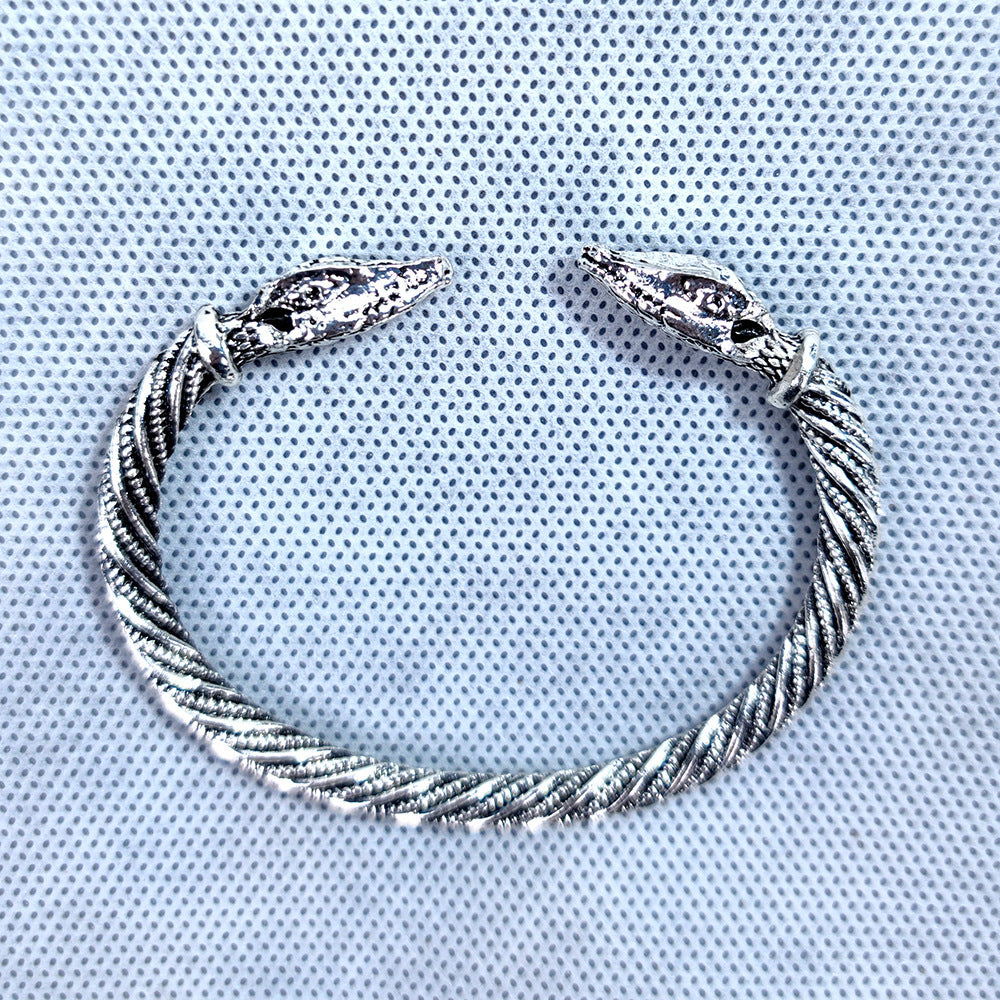 Wholesale Retro Men's Wolf Head Opening Bracelet