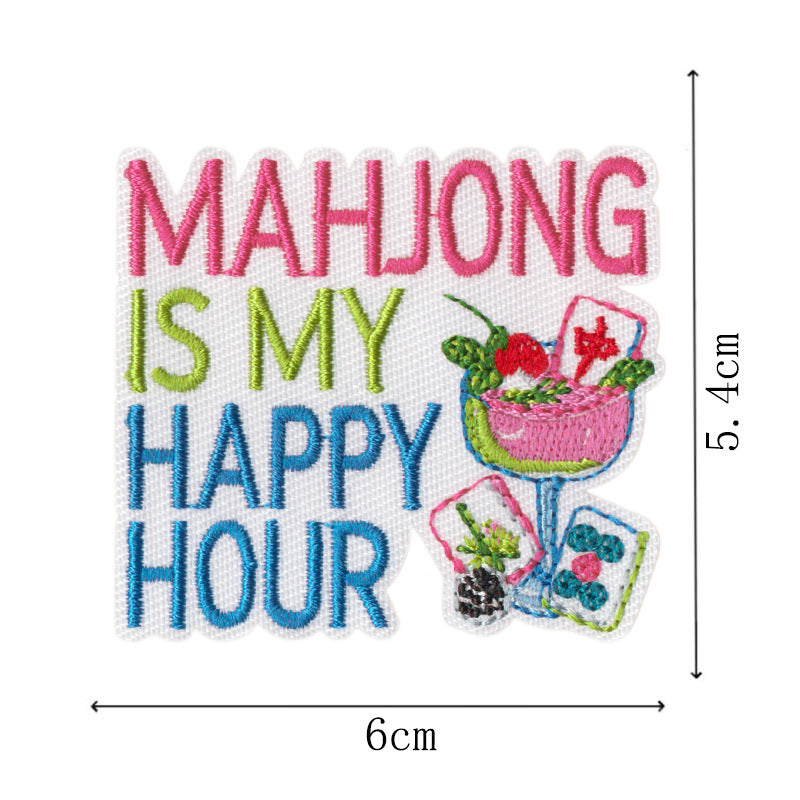 Wholesale Mahjong Embroidered Iron On Patches 9 Piece English Slogan Set For Outerwear DIY Boutique Gift