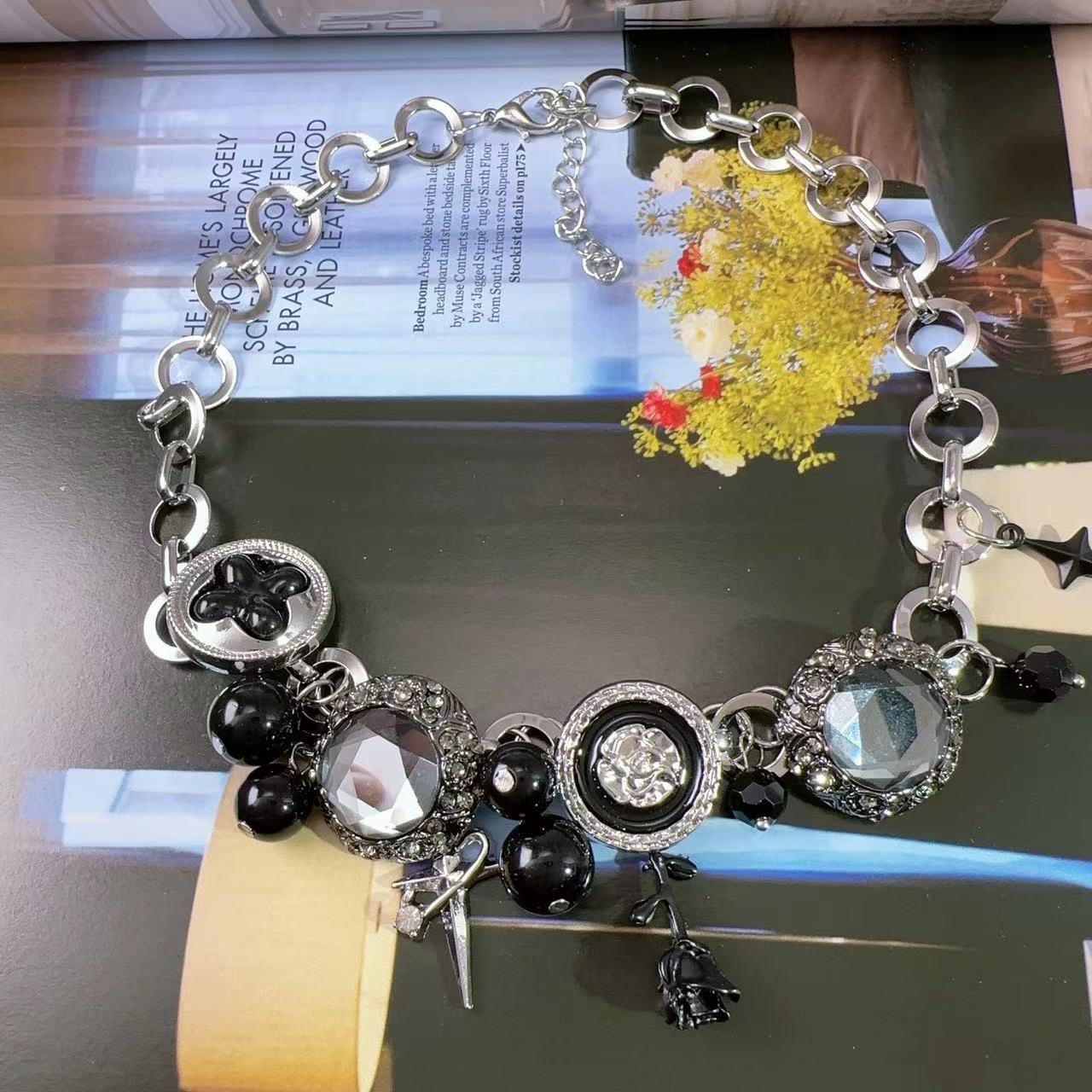 Wholesale Y2K Gothic Black Memories Button Star Hot Girl Clavicle Chain