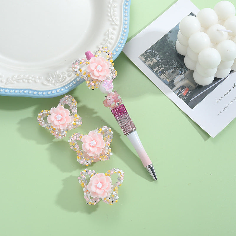 Wholesale 10pcs butterfly drill resin flower straight hole handmade loose acrylic beads