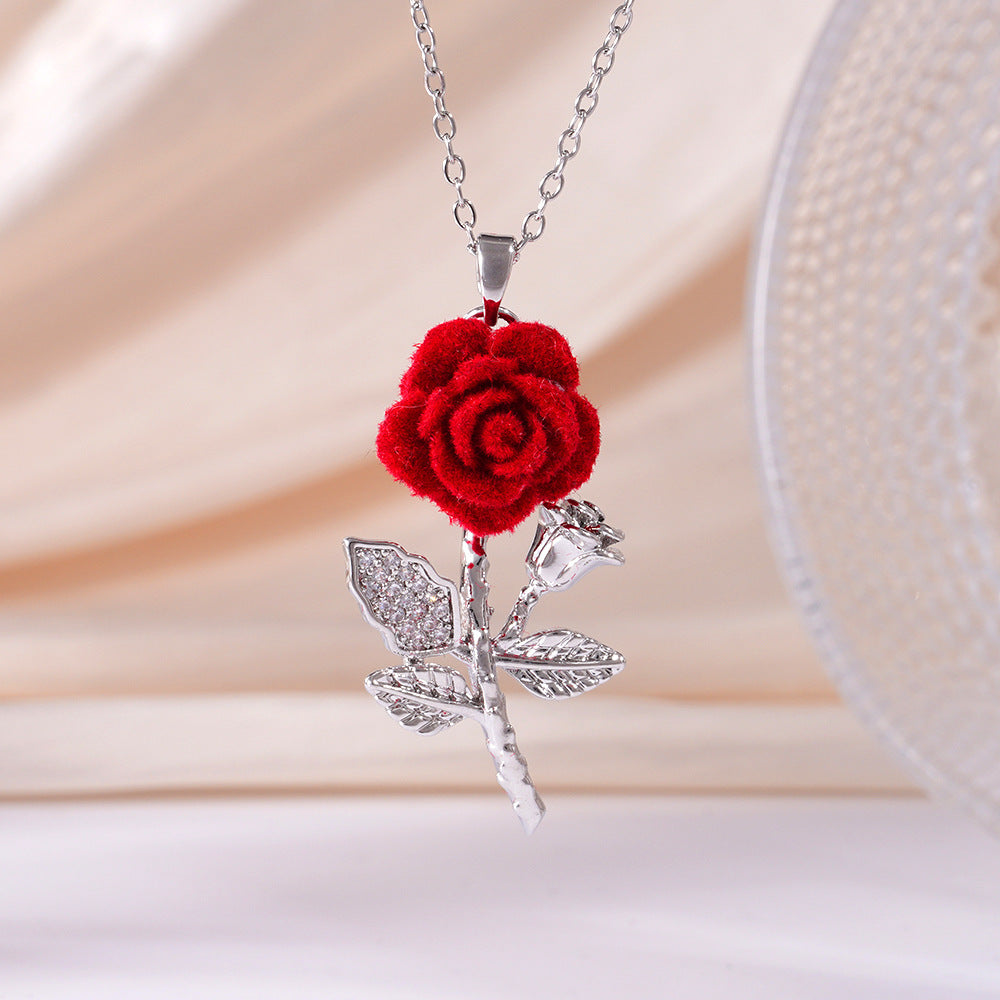 Wholesale Red Rose Diamond Stainless Steel Necklace