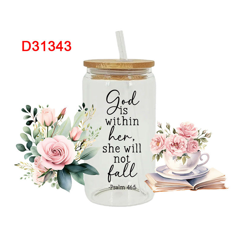 Wholesale Beautiful colorful flowers  16oz Cup UV DTF Wraps