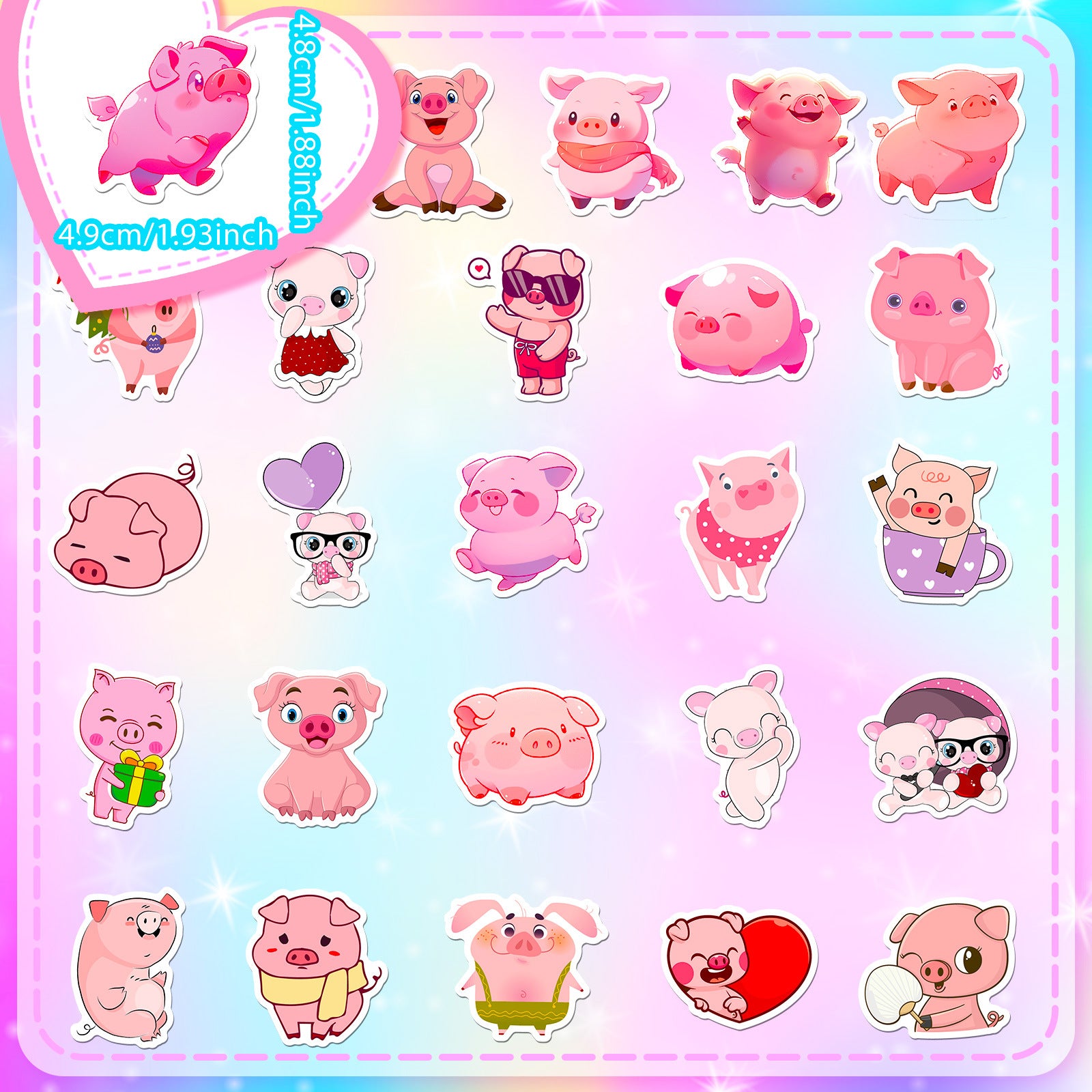 Wholesale 50pcs cartoon cute pink pig graffiti stickers girly pink pig stickers