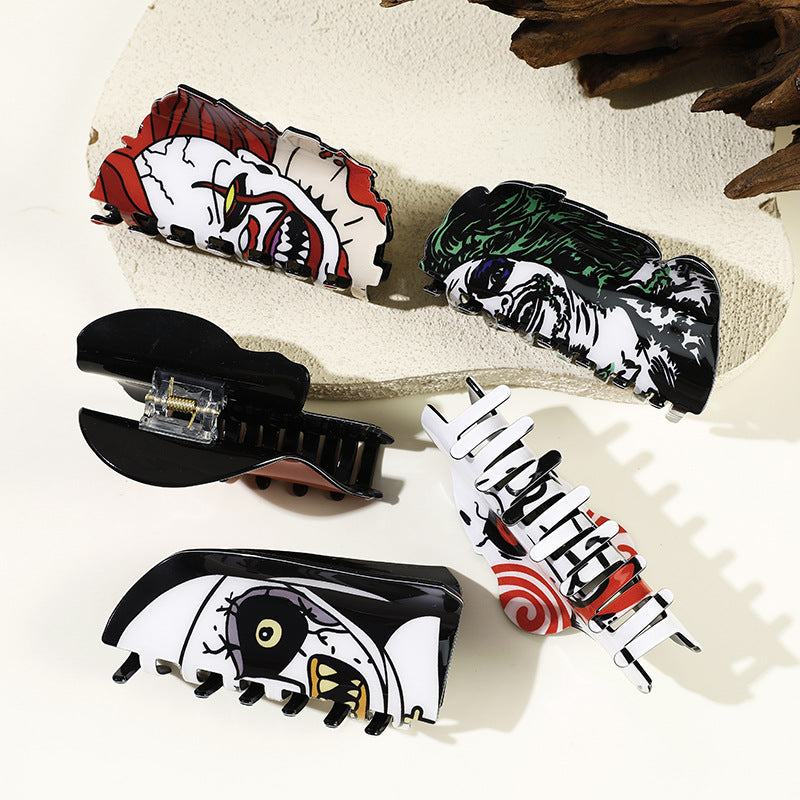Wholesale Trendy Acrylic  Shark Hair Clip Ghost Face Clown Design Boutique Resale Accessory