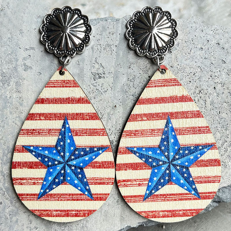 Wholesale 2 Pairs/Pack American Independence Day Western Style Wooden Earrings