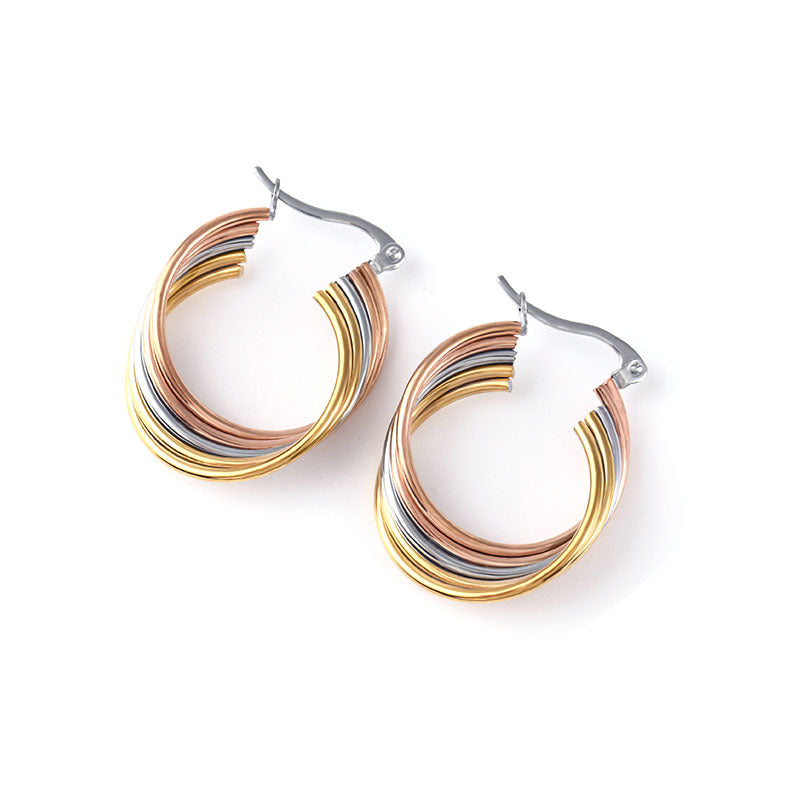 Wholesale Gold Stainless Steel Multilayer Lines Titanium Steel Earrings
