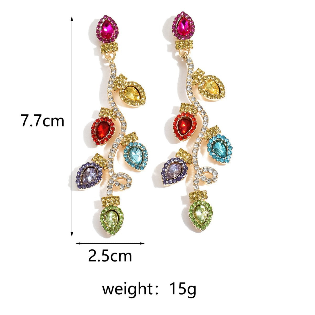 Wholesale Long Colorful Drop Crystal Christmas Light Bulb Earrings
