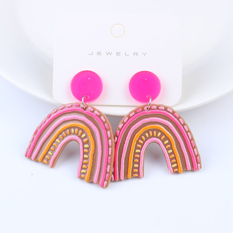 Wholesale Rainbow Checkerboard Geometric Stud Earrings