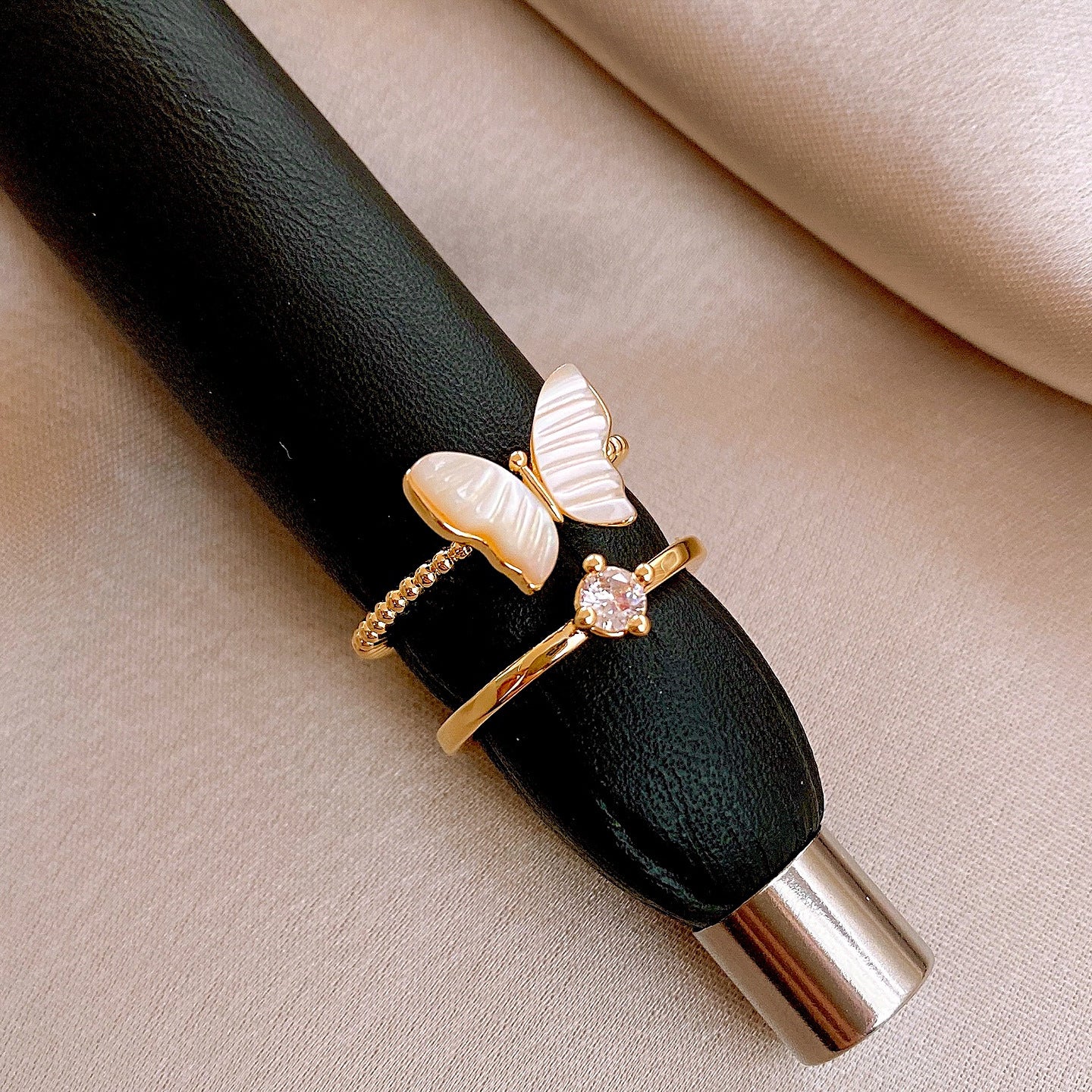 Wholesale Copper Inlaid Zircon Butterfly Flower Open Ring